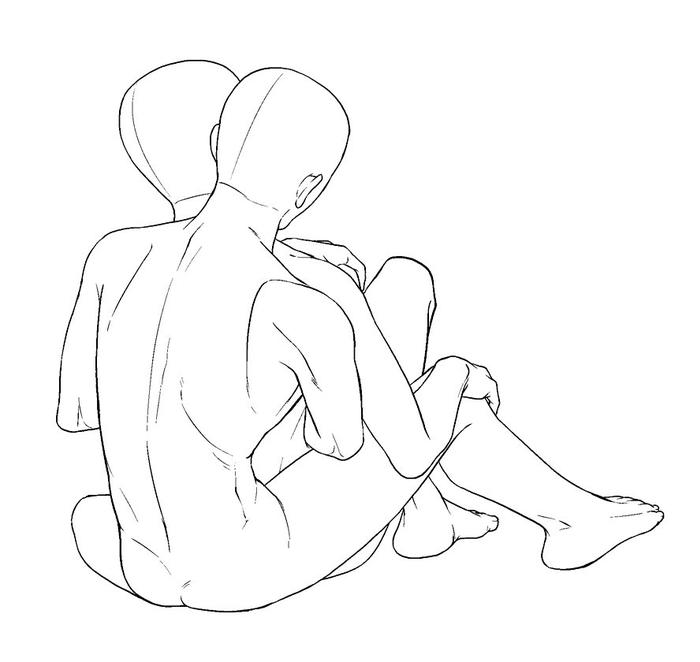 多角度双人坐姿拥抱的线稿 手绘速写人物插画临摹参考 插画图片壁纸