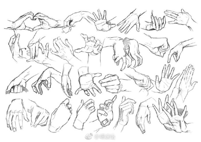 一组人体动态与手部参考 ​​​​，绘画素材分享插画图片壁纸
