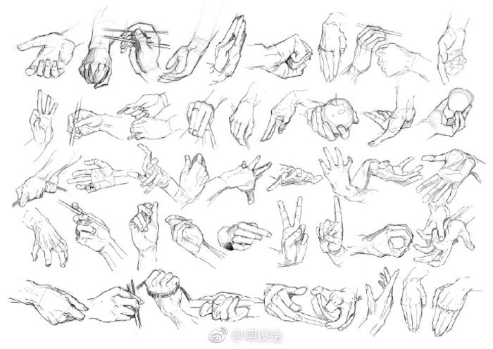 一组人体动态与手部参考 ​​​​，绘画素材分享插画图片壁纸