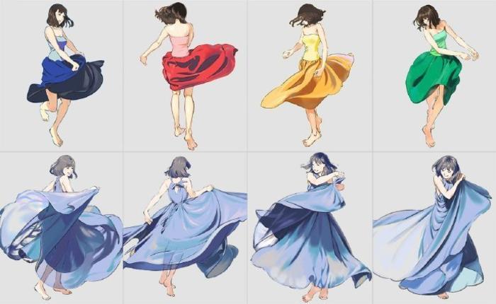 日本画师海岛千本，关于裙摆服饰的画法插画图片壁纸