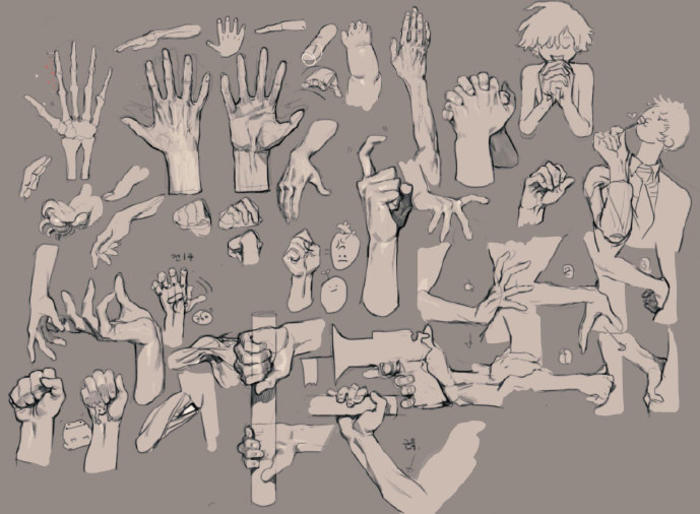 一组手臂的绘制参考，多角度线稿收藏插画图片壁纸