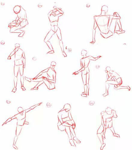 动漫人体动态100式参考，包括蹲、踢、跪、站样样齐全插画图片壁纸